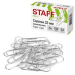 Скрепки STAFF, 33 мм, оцинкованные, 100 шт., в картонной коробке, 270445