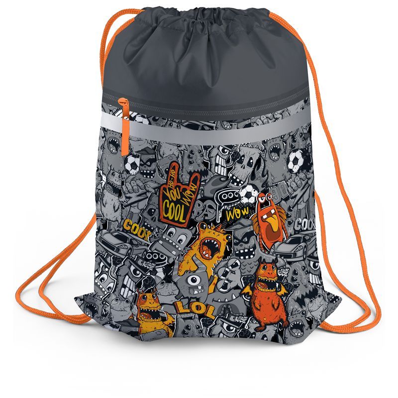 Мешок для обуви 1 отделение Berlingo "Monster family", 460*360мм, светоотражающая лента, карман на молнии