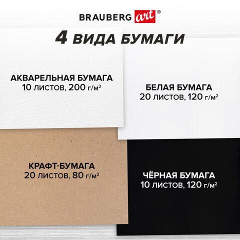 Скетчбук, 4 типа бумаги (акварельная, белая, черная, крафт) 146х204 мм, 60 л., гребень, BRAUBERG ART, АНИМЕ, 115066
