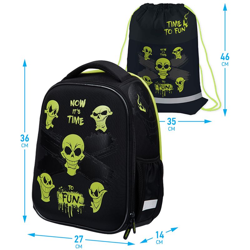Ранец Berlingo Expert Mini "Scary faces" 36*27*14см, 2 отделения, 2 кармана, анатомическая спинка, мешок для обуви