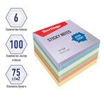 Самоклеящийся блок Berlingo "Ultra Sticky", 75*75мм, 6*100л., 5 пастельных цветов + 1 белый