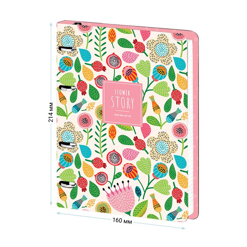 Тетрадь на кольцах А5, 120л., MESHU "Flower Story", картон, матовая ламинация, выборочный УФ-лак