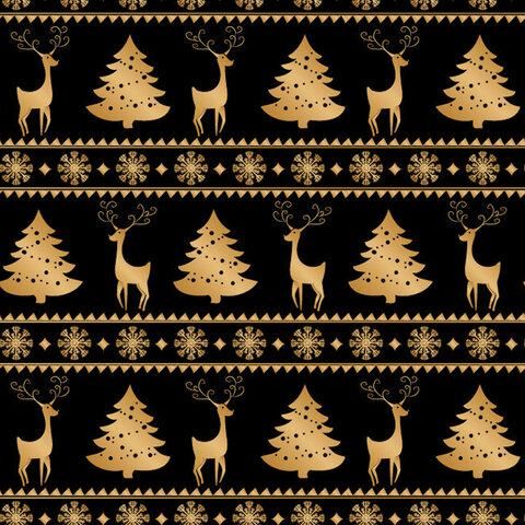 Бумага упаковочная новогодняя "Black&Gold" 70x100 см, 5 дизайнов ассорти, ЗОЛОТАЯ СКАЗКА, 591584