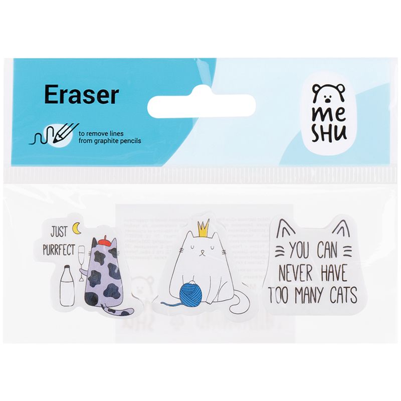 Набор ластиков MESHU "Right Cat" 3шт., фигурный, термопластичная резина, 40*30*13мм, пакет, европодвес