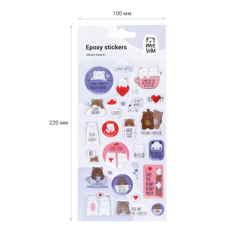 Наклейки гелевые MESHU "Beary beary", 10*22см, 28 наклеек, инд. уп., европодвес