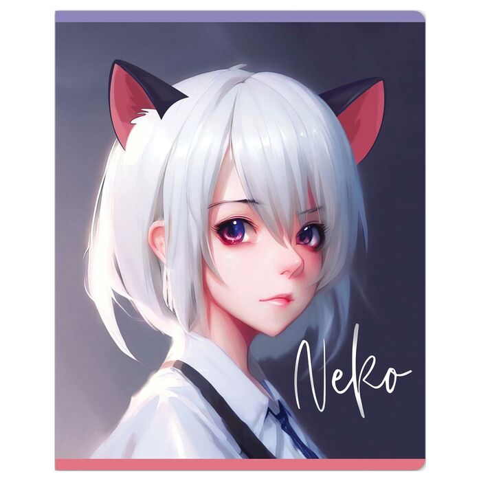 Тетрадь 48л., клетка MESHU "Neko", софт-тач ламинация, тиснение фольгой