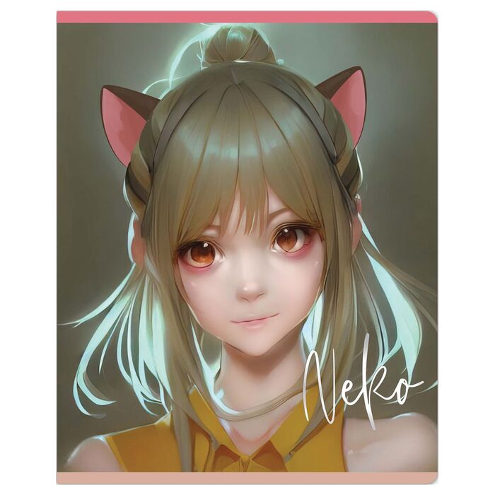 Тетрадь 48л., клетка MESHU "Neko", софт-тач ламинация, тиснение фольгой