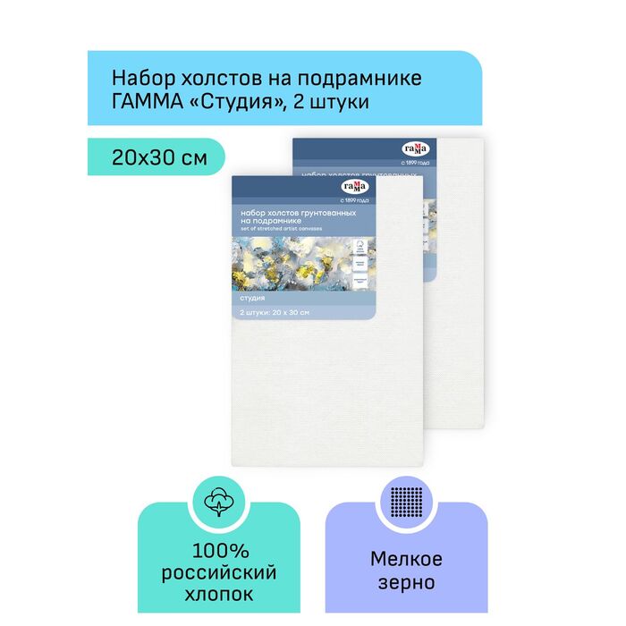 Набор холстов на подрамнике Гамма "Студия", 2шт., 20*30см, 100% хлопок, 280г/м2, мелкое зерно