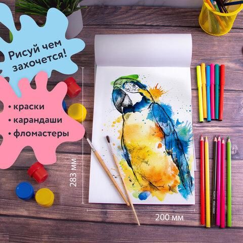 Альбомы для рисования А4 40 л., КОМПЛЕКТ 4 шт., скоба, обложка картон, BRAUBERG, 200х283 мм, "Дикие" (2 вида), 880039