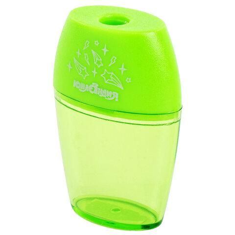 Точилка ЮНЛАНДИЯ "Радуга", с контейнером, овальная, пластиковая, корпус ассорти, 228765