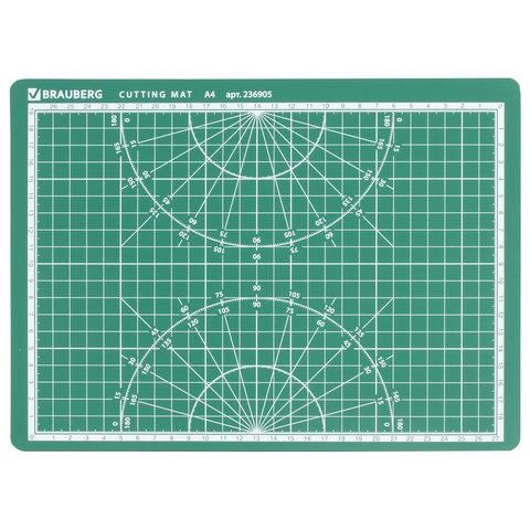 Коврик (мат) для резки BRAUBERG, 3-слойный, А4 (300х220 мм), двусторонний, толщина 3 мм, зеленый, 236905