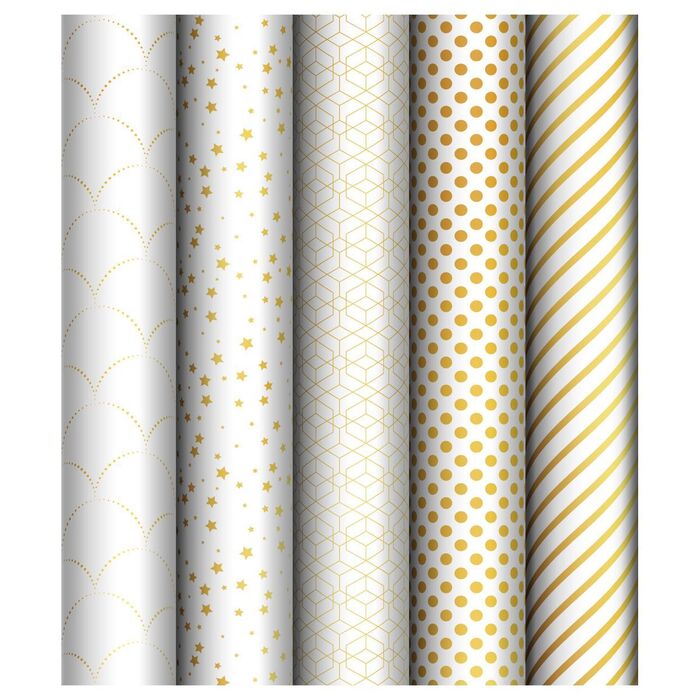 Упаковочная бумага глянц. 70*100см, MESHU "Pattern on white", 80г/м2, ассорти 5 дизайнов