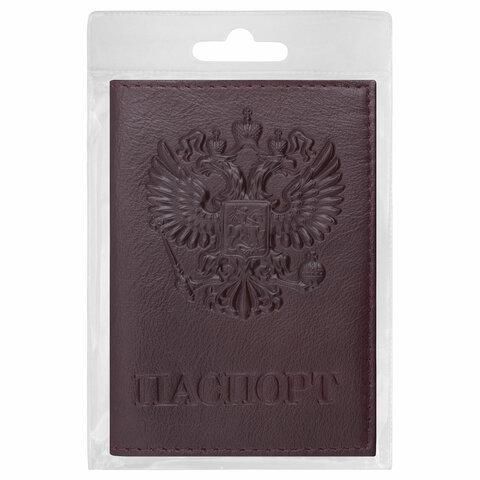Обложка для паспорта натуральная кожа "Virginia", "Герб", темно-бордовая, BRAUBERG, 237199