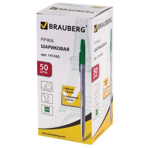 Ручка шариковая BRAUBERG "Line", ЗЕЛЕНАЯ, корпус прозрачный, узел 1 мм, линия письма 0,5 мм, 141342
