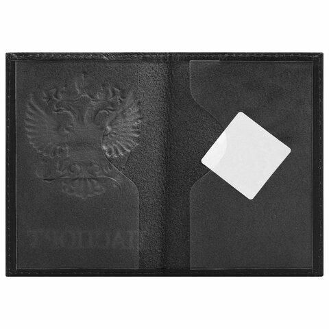 Обложка для паспорта натуральная кожа флоттер, "Герб", черная, BRAUBERG, 237198