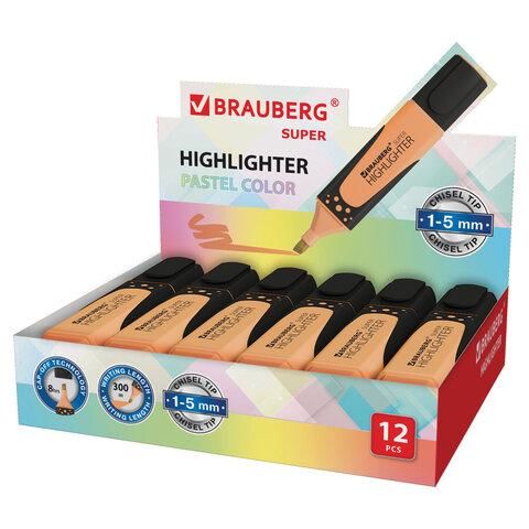 Текстовыделитель BRAUBERG "SUPER PASTEL", ПЕРСИКОВЫЙ, прорезиненный корпус, линия 1-5 мм, 151750
