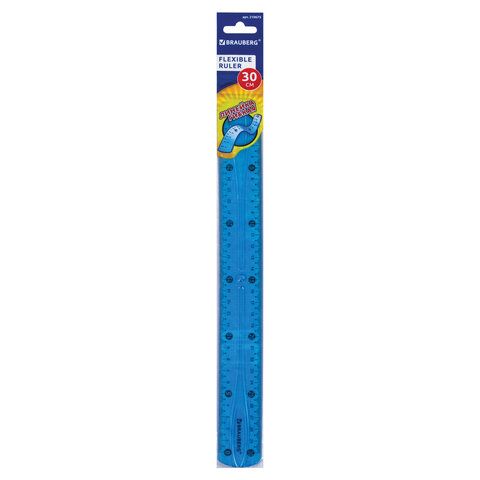 Линейка 30 см гибкая BRAUBERG "FLEX", пластиковая, ассорти, европодвес, 210675