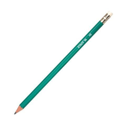 Карандаши чернографитные HB, НАБОР 12 штук STAFF "Budget BLP-02", с ластиком, 181923