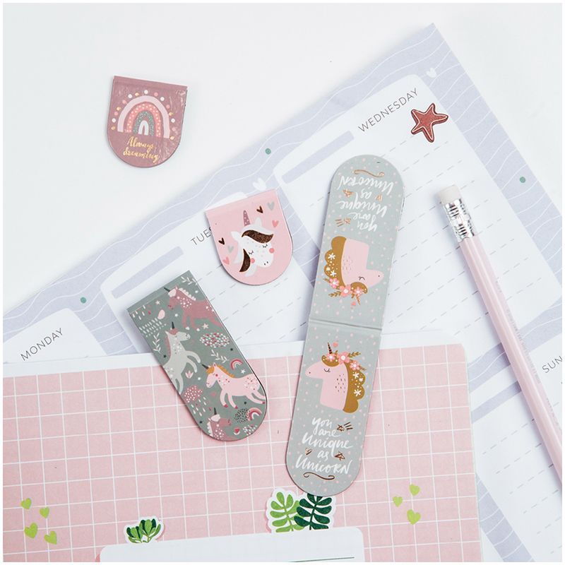 Закладки магнитные для книг, 4шт., 70*132мм, MESHU "Unicorns"