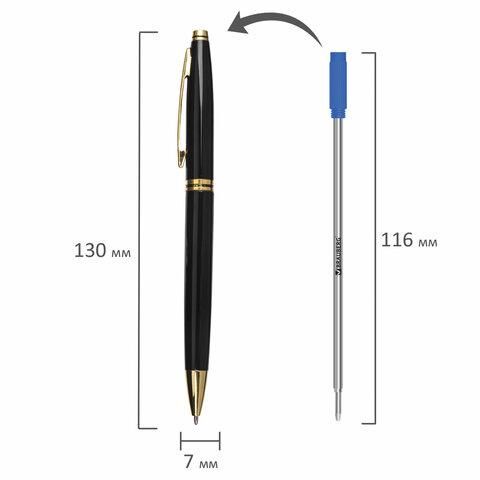 Ручка подарочная шариковая BRAUBERG "De Luxe Black", корпус черный, узел 1 мм, линия письма 0,7 мм, синяя, 141411