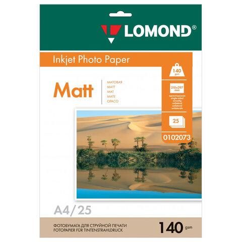 Фотобумага матовая, А4, 140 г/м2, односторонняя, 100 листов, LOMOND, 0102074