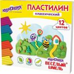 Пластилин классический ЮНЛАНДИЯ "ВЕСЁЛЫЙ ШМЕЛЬ", 12 цветов, 240 грамм, стек, ВЫСШЕЕ КАЧЕСТВО, 106431