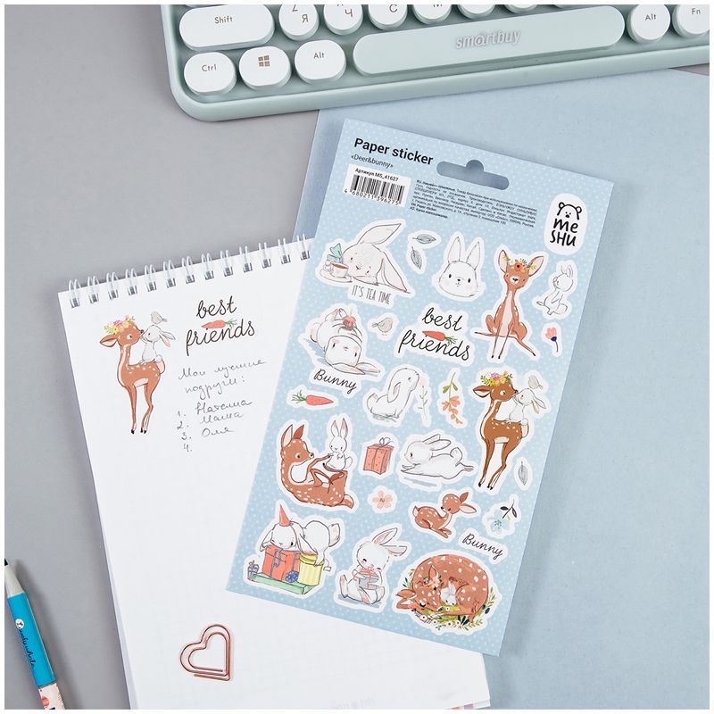 Наклейки бумажные MESHU "Deer&bunny", 12*21см, 23 наклейки, европодвес