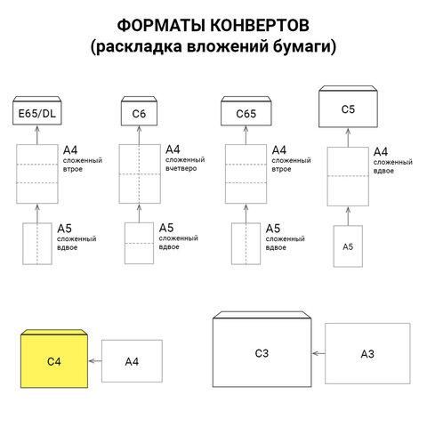 Конверты С4 (229х324 мм), клей, 90 г/м2, КОМПЛЕКТ 250 шт., внутренняя запечатка, 71205, С4НКР-250