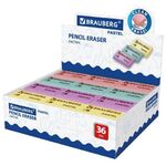 Ластик BRAUBERG "Pastel", 37х24х11мм, ассорти пастельных цветов, экологичный ПВХ, 229582