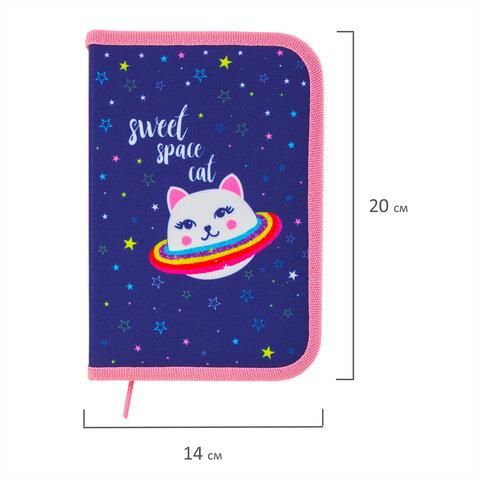 Пенал BRAUBERG, 1 отделение, ткань, 20х14 см, "Space Cat", 229278