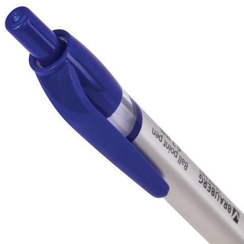 Ручка шариковая автоматическая с грипом BRAUBERG "Leader", СИНЯЯ, корпус с печатью, узел 0,7 мм, линия письма 0,35 мм, 141540