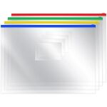 Папка-конверт на zip-молнии OfficeSpace А4, ПВХ, 120мкм, прозрачная, цветная молния, карман, ассорти