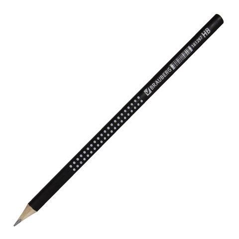 Карандаш чернографитный BRAUBERG, 1 шт., "Black&White", HB, трехгранный, корпус черный, заточенный, 181297