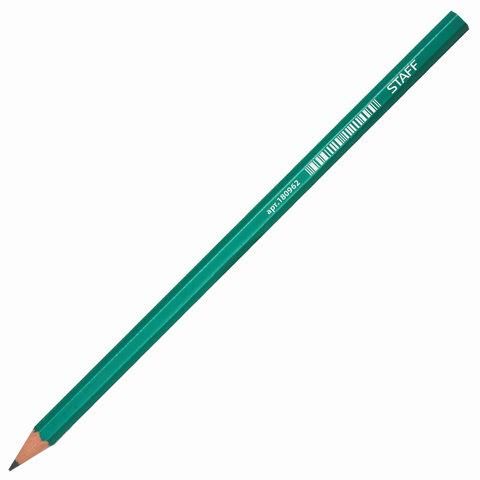 Карандаш чернографитный STAFF "EVERYDAY" BLP-963, 1 шт., НВ, пластиковый, зеленый корпус, 180962