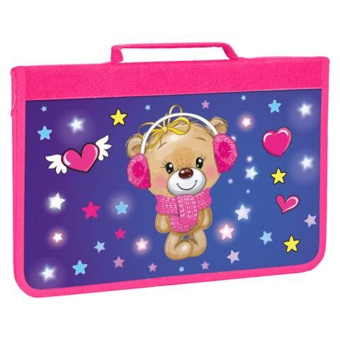 Папка для труда на молнии BRAUBERG А4 с ручкой, 1 отделение, картон, органайзер, "Smiling bear", 270990