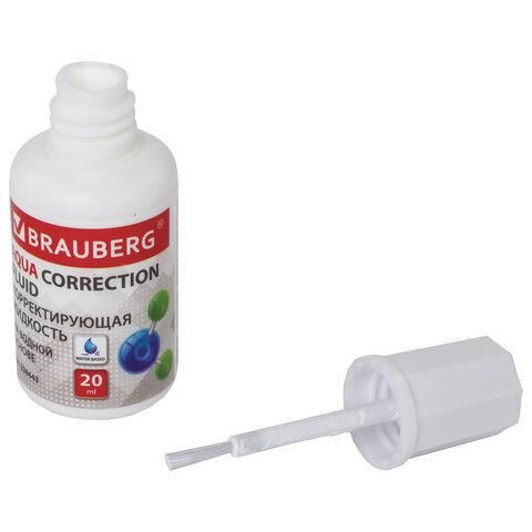 Корректирующая жидкость BRAUBERG "Aqua" на водной основе 20 мл, с кисточкой, 228643