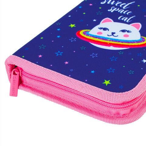 Пенал BRAUBERG, 1 отделение, ткань, 20х14 см, "Space Cat", 229278