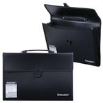 Папка-портфель пластиковая BRAUBERG А4+ (390х260х40 мм), 3 отделения, фактура линейная, черная, 221389