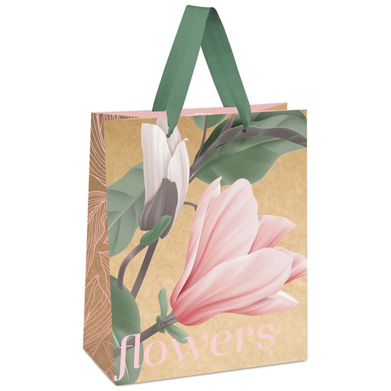 Пакет подарочный 18*23*10см MESHU "Flowers", отд. фольгой, крафт