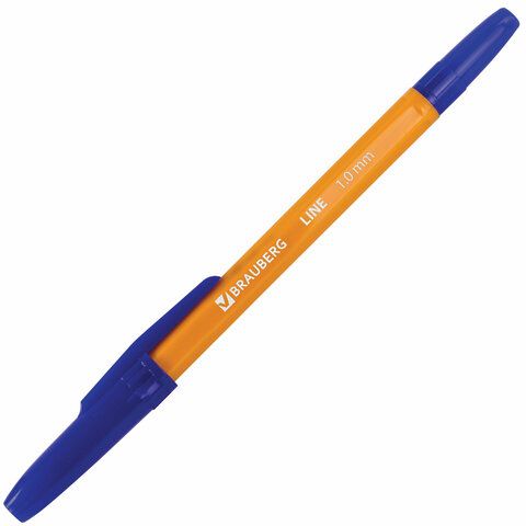 Ручка шариковая BRAUBERG "ORANGE Line", СИНЯЯ, корпус оранжевый, узел 1 мм, линия письма 0,5 мм, 143331